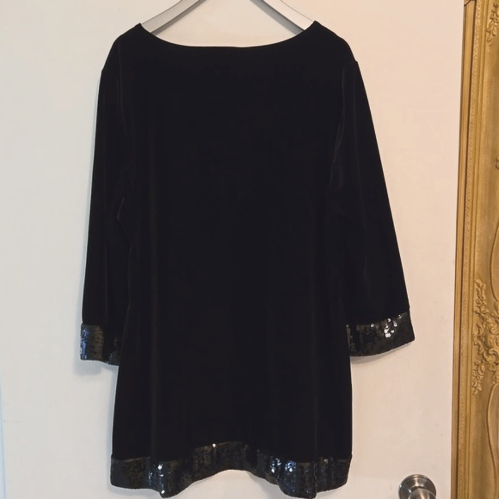 Chico's Travelers Black Velvet Top 3 (XL) Sequin Bands - Picture 3 of 13
